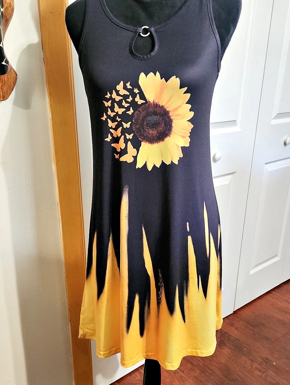 Sunflower Midi Dress in Black & Yellow